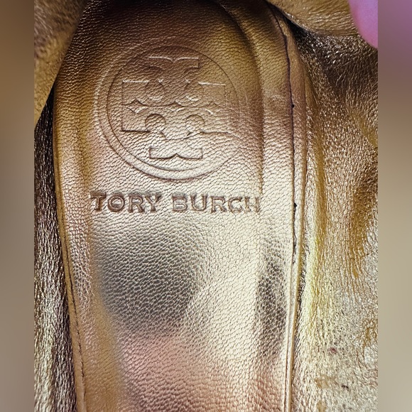 Tory Burch Reese Distressed Gold Tassel Leather Ballet Flats Size 8 - Picture 7 of 10